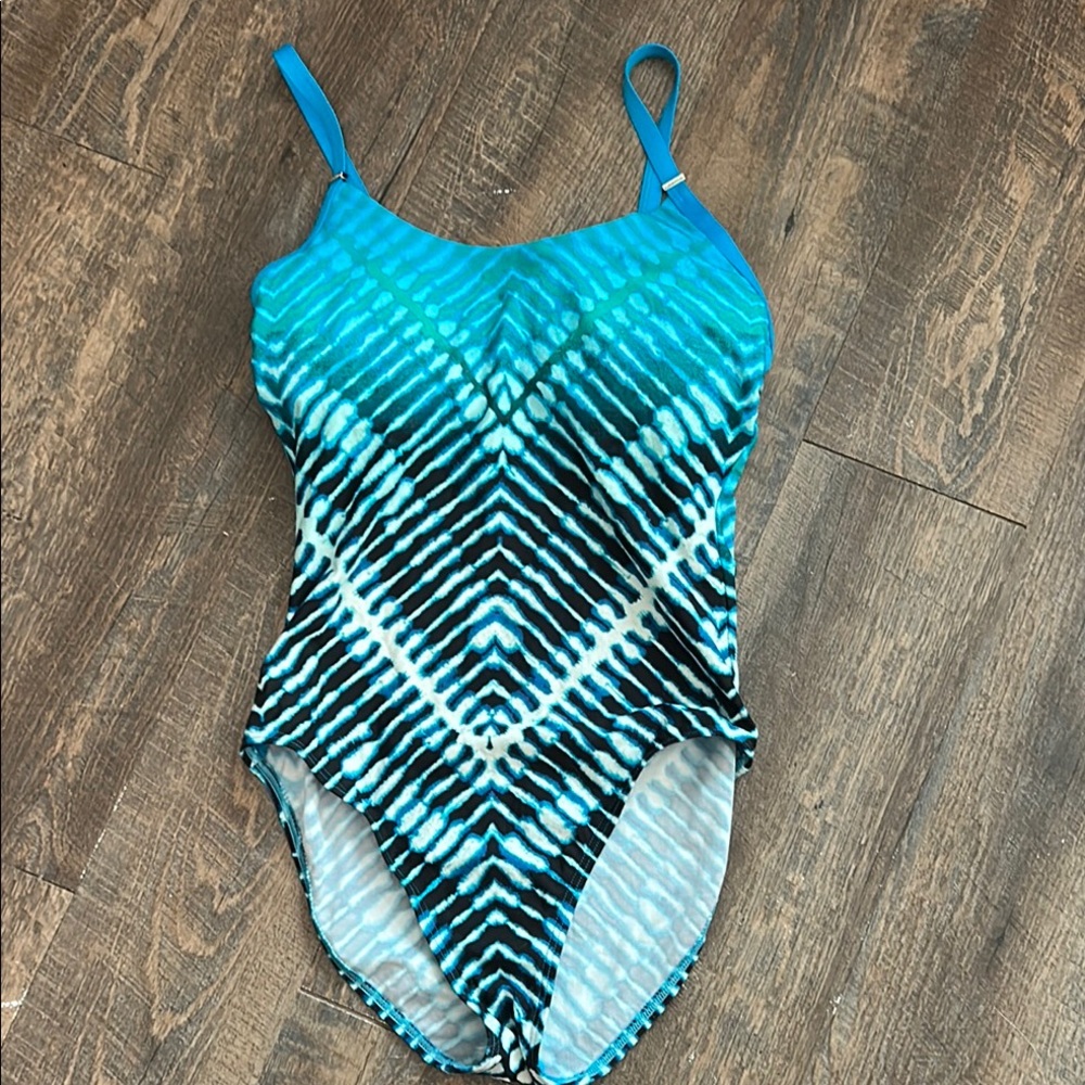 Calvin Klein Blue Black White Ombre One-Piece Swimsuit